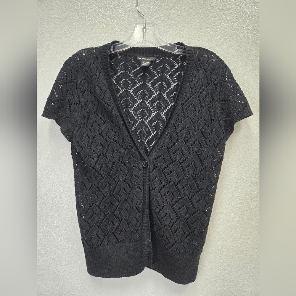 New York & Company Black Openwork Cardigan